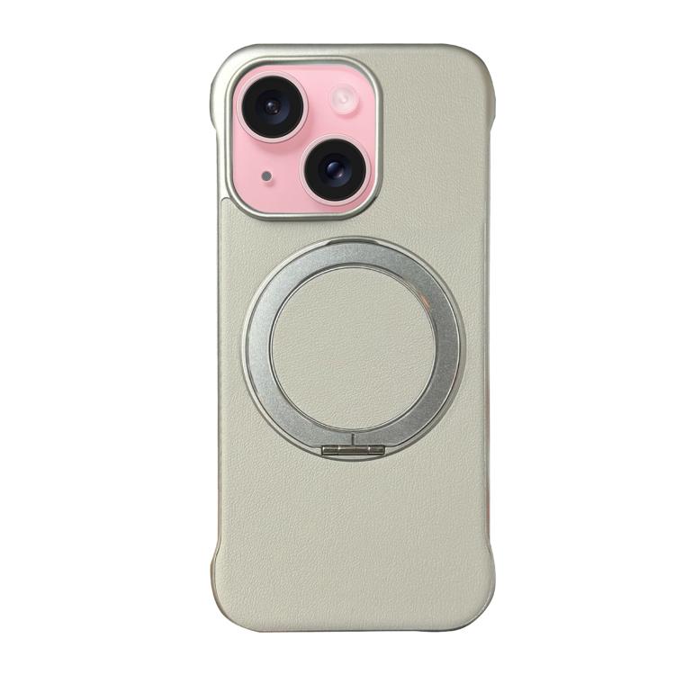 Frameless Leather-Skin PC MagSafe Holder Phone Case, For iPhone 16 Plus, For iPhone 16, For iPhone 15 Pro Max, For iPhone 15 Pro, For iPhone 15 Plus, For iPhone 15
