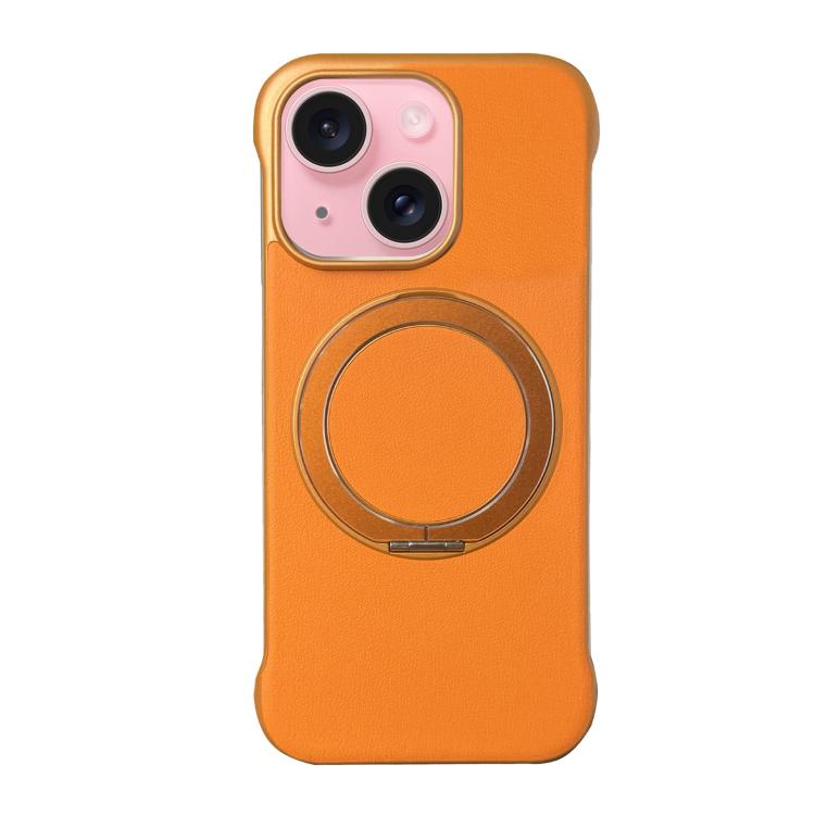 Frameless Leather-Skin PC MagSafe Holder Phone Case, For iPhone 16 Plus, For iPhone 16, For iPhone 15 Pro Max, For iPhone 15 Pro, For iPhone 15 Plus, For iPhone 15