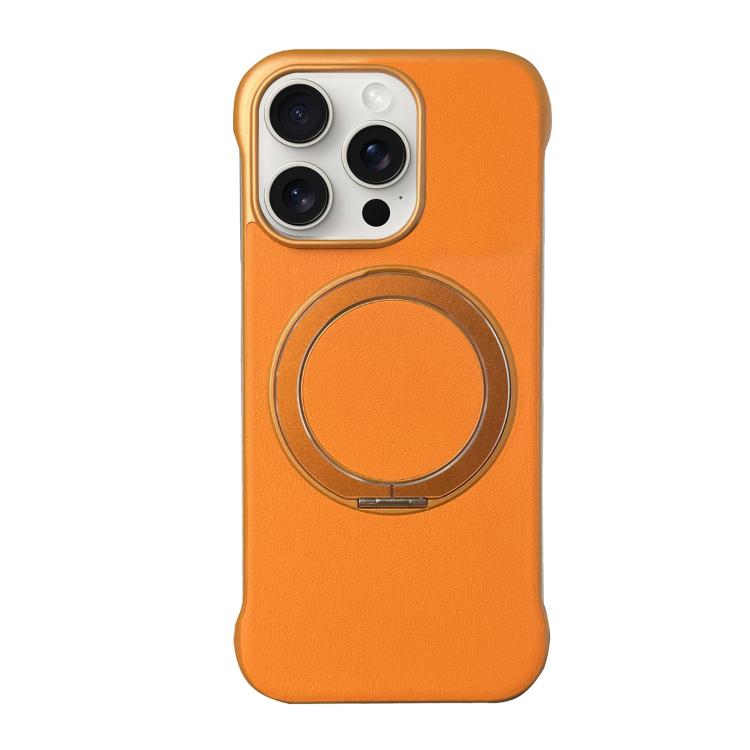 Frameless Leather-Skin PC MagSafe Holder Phone Case, For iPhone 16 Plus, For iPhone 16, For iPhone 15 Pro Max, For iPhone 15 Pro, For iPhone 15 Plus, For iPhone 15