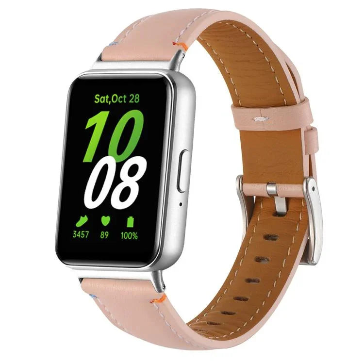 Stitched Pointed Tail Leather Watch Band, For Samsung Galaxy Fit 3