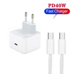 A3365 PD40W USB-C / Type-C Charger with Type-C to Type-C Data Cable, EU Plug, EU Plug + 1m Type-C Cable, EU Plug + 2m Type-C Cable