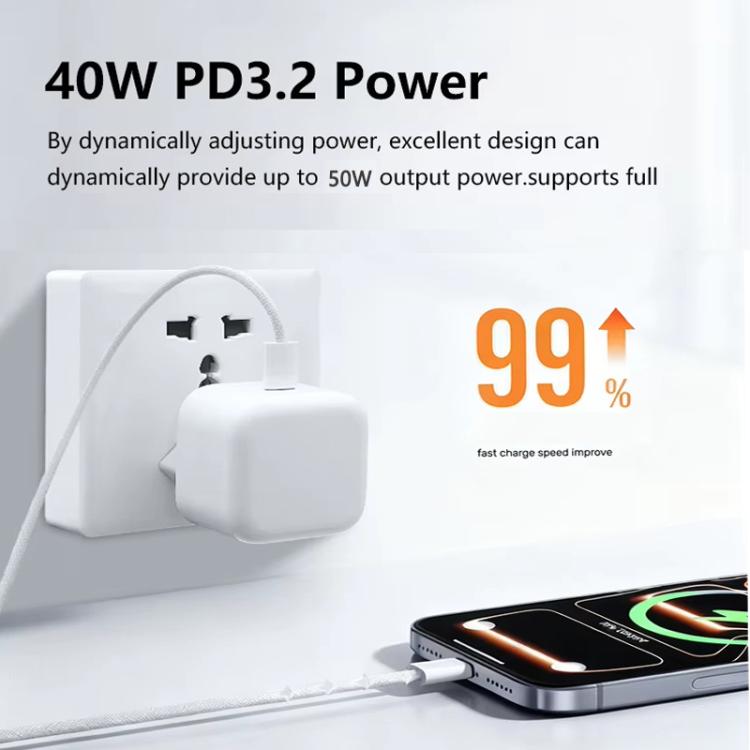 A3365 PD40W USB-C / Type-C Charger with Type-C to Type-C / 8 Pin Data Cable, EU Plug, EU Plug + 1m 2-in-1 Cable