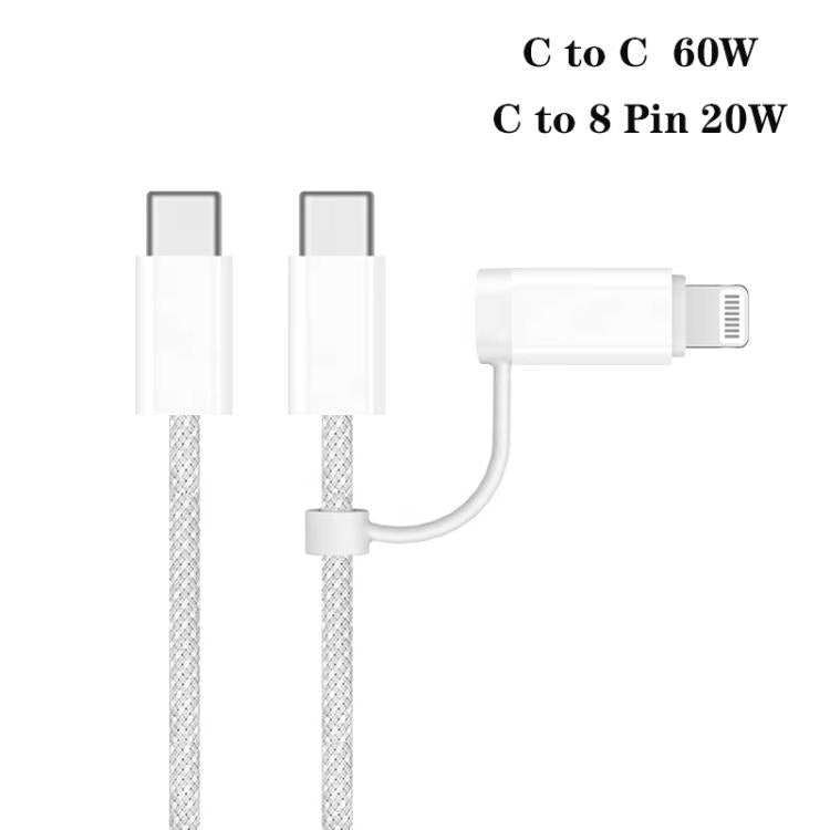 A3365 PD40W USB-C / Type-C Charger with Type-C to Type-C / 8 Pin Data Cable, UK Plug, UK Plug + 1m 2-in-1 Cable