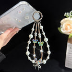 Butterfly Dream Pearl Whisper Iridescent Double-Layer Phone Chain, Crystal Style, Pearl Style
