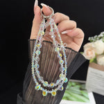 Sparkly Alloy Bow Crystal Double-Layer Phone Chain, Oval Crystal, Cushion Round Crystal, Wheel Crystal, Cube Sugar Crystal, Flower Ball Crystal, Strawberry Crystal