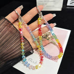 Alloy Tag Rainbow Crystal Phone Chain, Wheel Crystal Spacer Bead Style, Wheel Crystal Style
