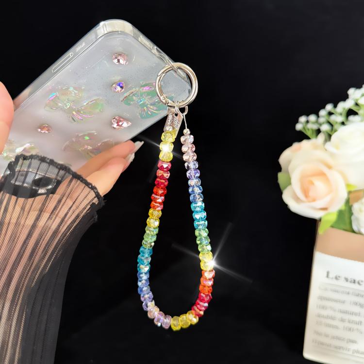Alloy Tag Rainbow Crystal Phone Chain, Wheel Crystal Spacer Bead Style, Wheel Crystal Style