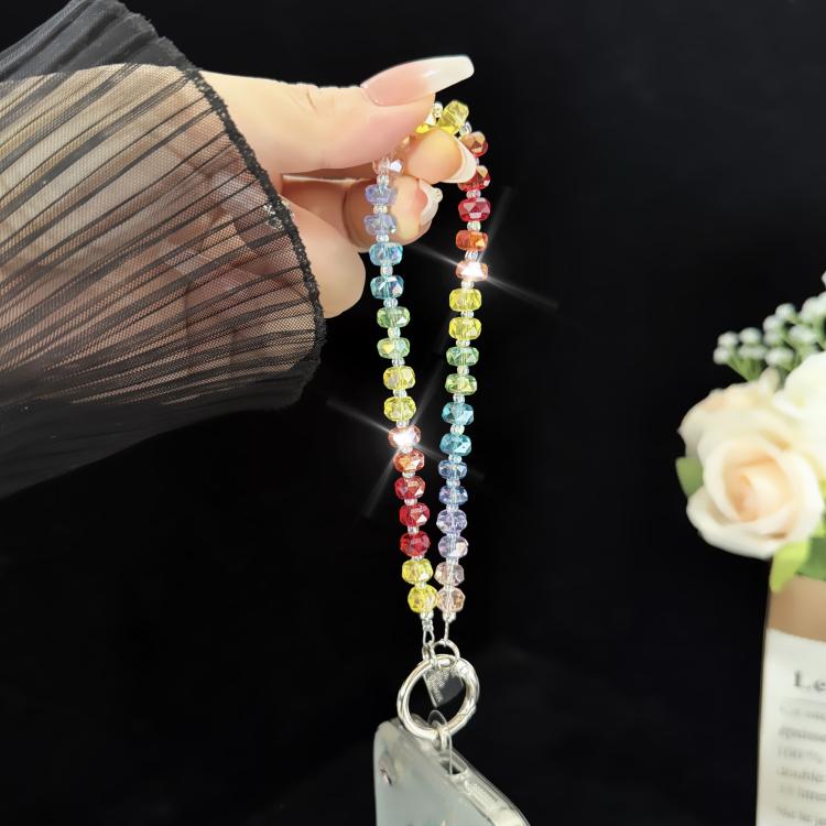 Alloy Tag Rainbow Crystal Phone Chain, Wheel Crystal Spacer Bead Style, Wheel Crystal Style