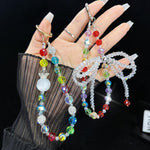Whimsical Bow Colorful Bead Crystal Phone Chain, Photochromic Bead Style, Double Bow Style