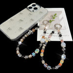 Sparkly Bow Black Crystal Holographic Cube Phone Chain, Pink, Gold