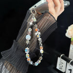 Sparkly Bow Black Crystal Holographic Cube Phone Chain, Pink, Gold