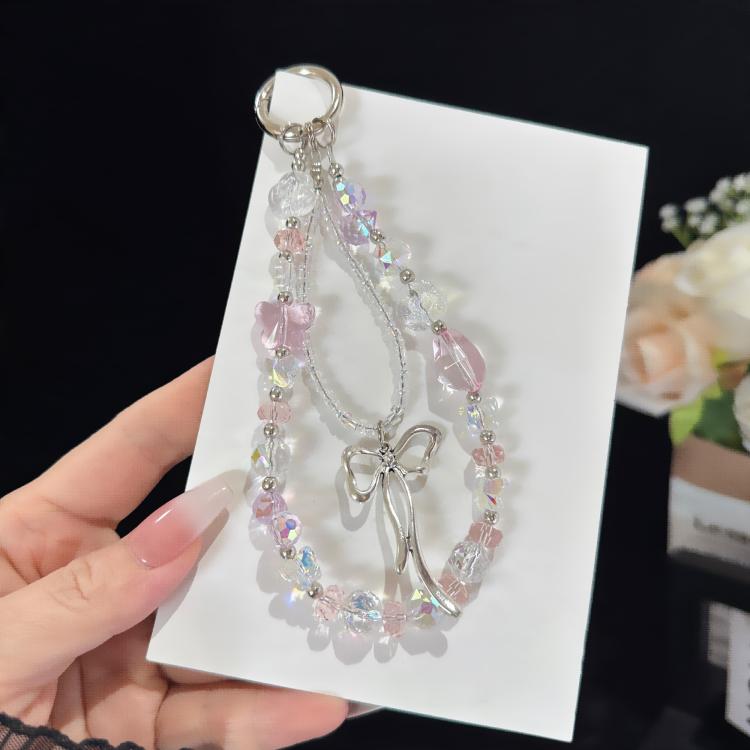 Ethereal Phantom Fantasy Crystal Bow Glowing Double Phone Chain, Pink, Blue
