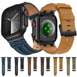 Crazy Horse Vegan Leather Stainless Steel Black Buckle Watch Band, For Apple Watch 46mm / 49mm / 45mm / 44mm
