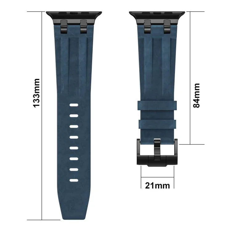 Crazy Horse Vegan Leather Stainless Steel Black Buckle Watch Band, For Apple Watch 46mm / 49mm / 45mm / 44mm