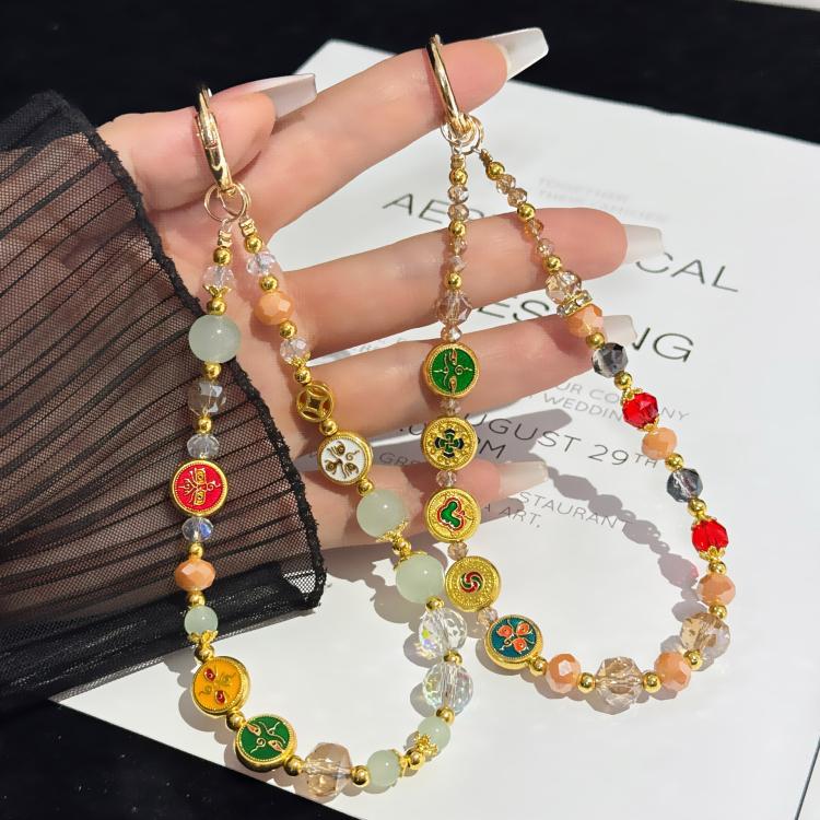 Enameled Auspicious Prosperity Good Fortune Bracelet, Green, Colorful