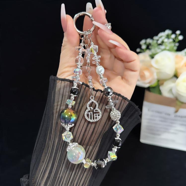 Golden Pearl Mobile Phone Chain, Silver, Golden