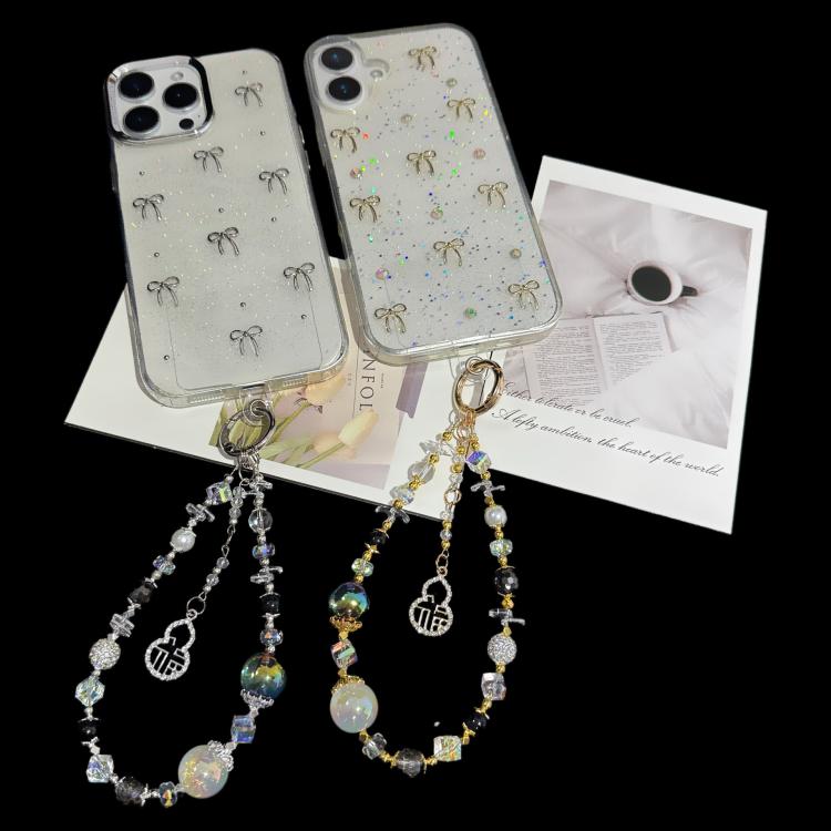 Golden Pearl Mobile Phone Chain, Silver, Golden