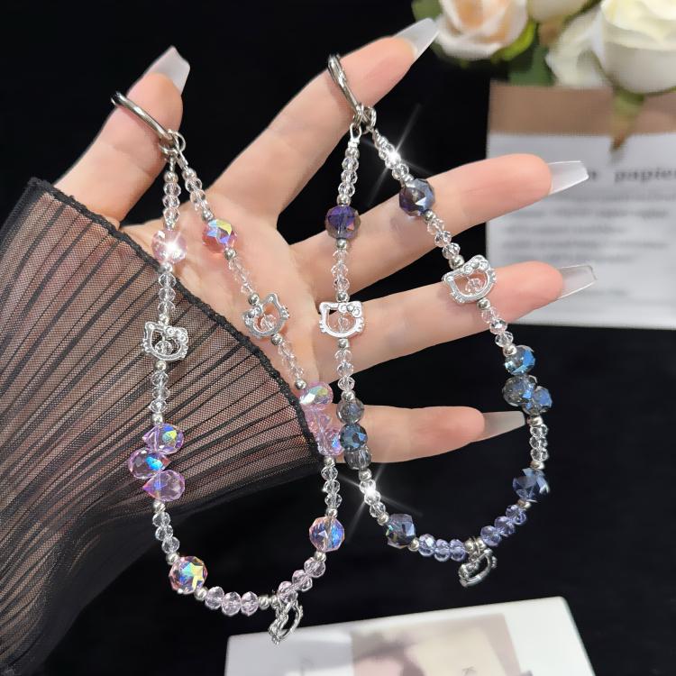Alloy Cat Crystal Necklace, Pink, Blue