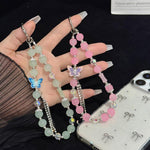 Pearl and Butterfly Drill Cotton Bracelet, Pink, Green