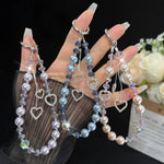 Heart Tassel Pearl Necklace, Pink, Green, Blue, Gray, White