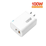 PD47 100W GaN PD Type-C + QC3.0 USB Charger with Type-C to Type-C / 8-Pin Data Cable, US Plug, US Plug