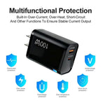PD47 100W GaN PD Type-C + QC3.0 USB Charger with Type-C to Type-C / 8-Pin Data Cable, US Plug, US Plug