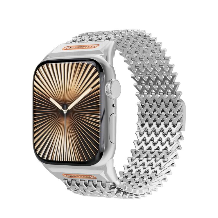 Long-skeleton W-Type Magnetic Stainless Steel Watch Band, For Apple Watch 46mm / 49mm / 45mm / 44mm