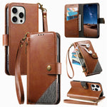 Splicing Zipper Wallet Vegan Leather Phone Case with Strap, For iPhone 17 Pro Max, For iPhone 17 Pro, For iPhone 17, For iPhone Air, For iPhone 16 Pro Max, For iPhone 16 Pro, For iPhone 16 Plus, For iPhone 16