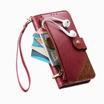 Splicing Zipper Wallet Vegan Leather Phone Case with Strap, For iPhone 15 Pro Max, For iPhone 15 Pro, For iPhone 15 Plus, For iPhone 15