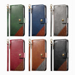 Splicing Zipper Wallet Vegan Leather Phone Case with Strap, For iPhone 15 Pro Max, For iPhone 15 Pro, For iPhone 15 Plus, For iPhone 15