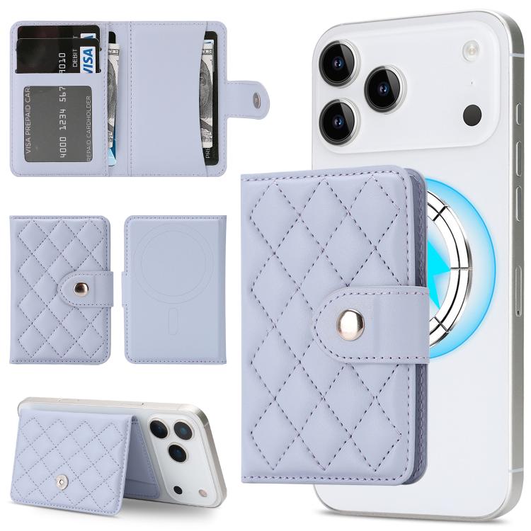 Diamond-Patterned Magnetic Vegan Leather Card Bag