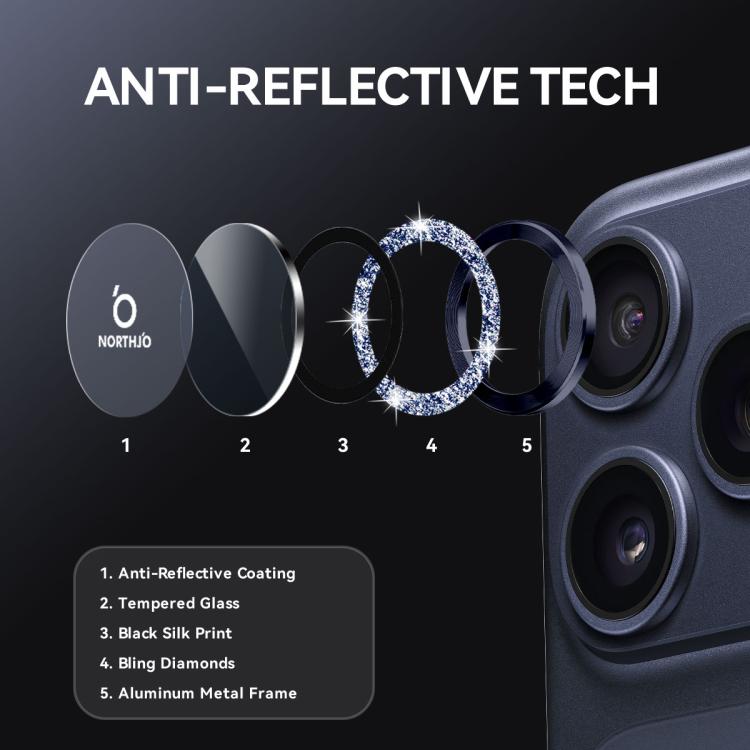 NORTHJO 1 Set Camera Lens Protector Glitter Metal Ring Film, For iPhone 17 Pro / 17 Pro Max