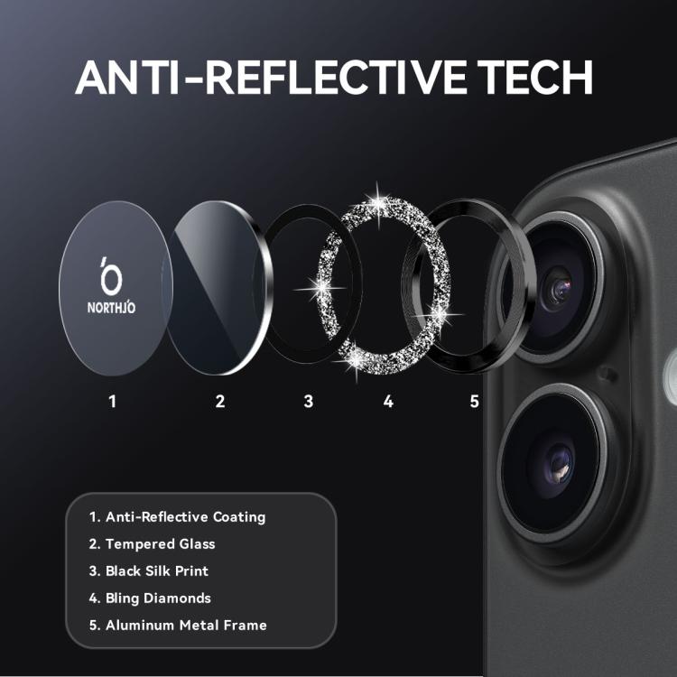NORTHJO 1 Set Camera Lens Protector Glitter Metal Ring Film, For iPhone 17