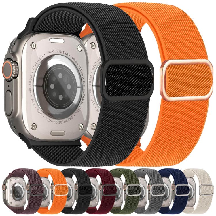 Diagonal Striped D-ring Buckle Nylon Elastic Watch Band, For Apple Watch 46mm / 49mm / 45mm / 44mm, For Apple Watch 42mm / 41mm / 40mm / 38mm