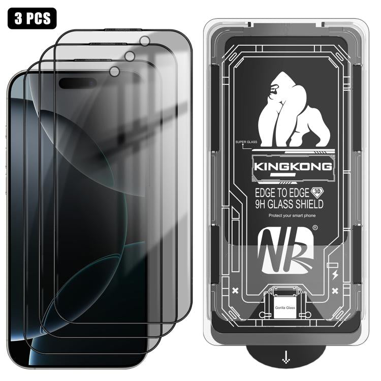 3pcs Easy Install Box Dust-Free 3D Curved Edge Privacy Electroplated Explosion-Proof Tempered Glass Film, For iPhone 17 Pro Max, For iPhone 17 Pro, For iPhone 17, For iPhone Air, For iPhone 16 Pro Max, For iPhone 16 Pro, For iPhone 16