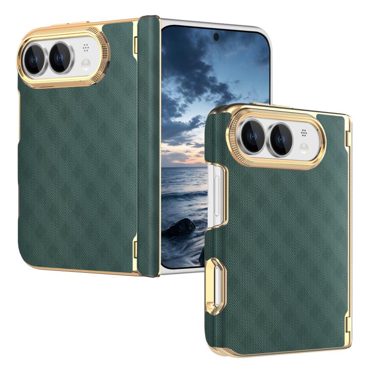 Geometric Mesh Texture Vegan Leather Dual-Hinge Phone Case, For  iPhone Duo