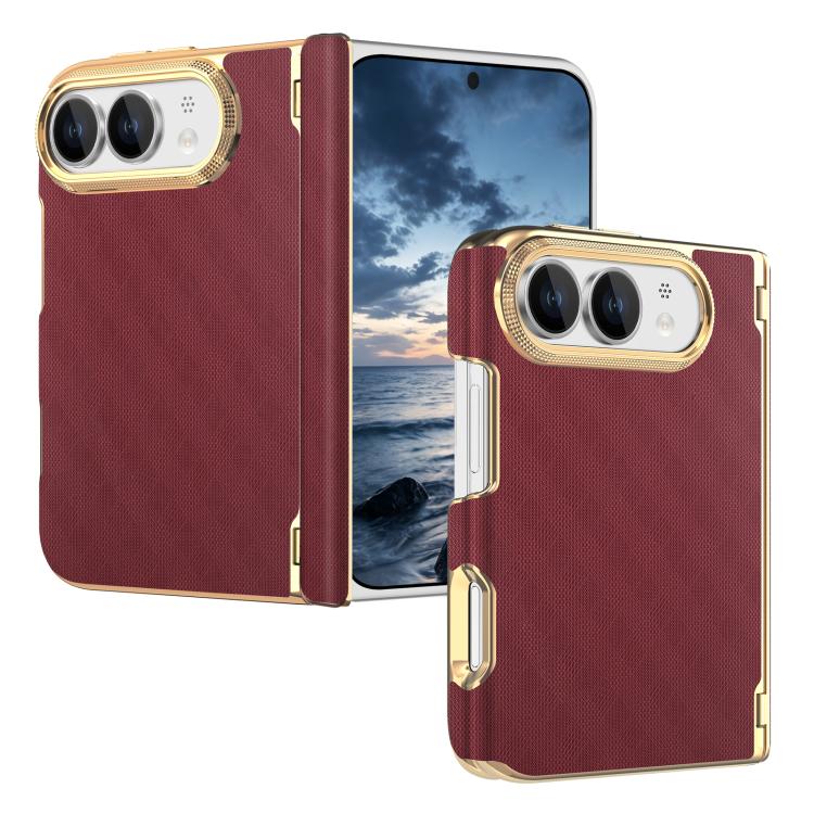 Geometric Mesh Texture Vegan Leather Dual-Hinge Phone Case, For  iPhone Duo