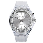 SkMEI 1553 Women LED Color Light Transparent Waterproof Watch Inlaid With Water Drill