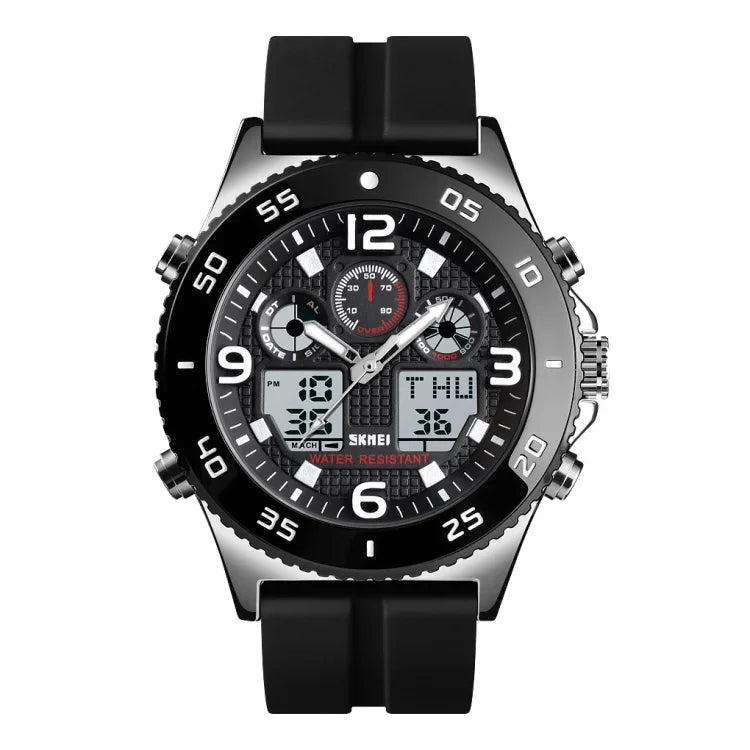 SKMEI 1538 Multi-Function Time Large Dial Steel Belt Men  Casual Sports Electronic Watch