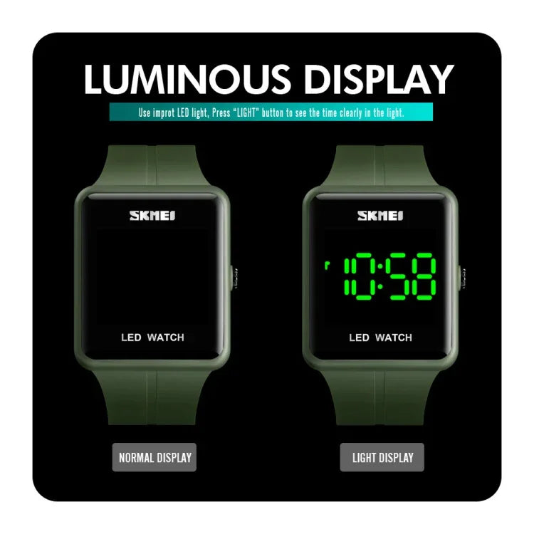 SKMEI 1541 Fashion Led Watch Square Couple Model Waterproof Electronic Watch Silicone Watch