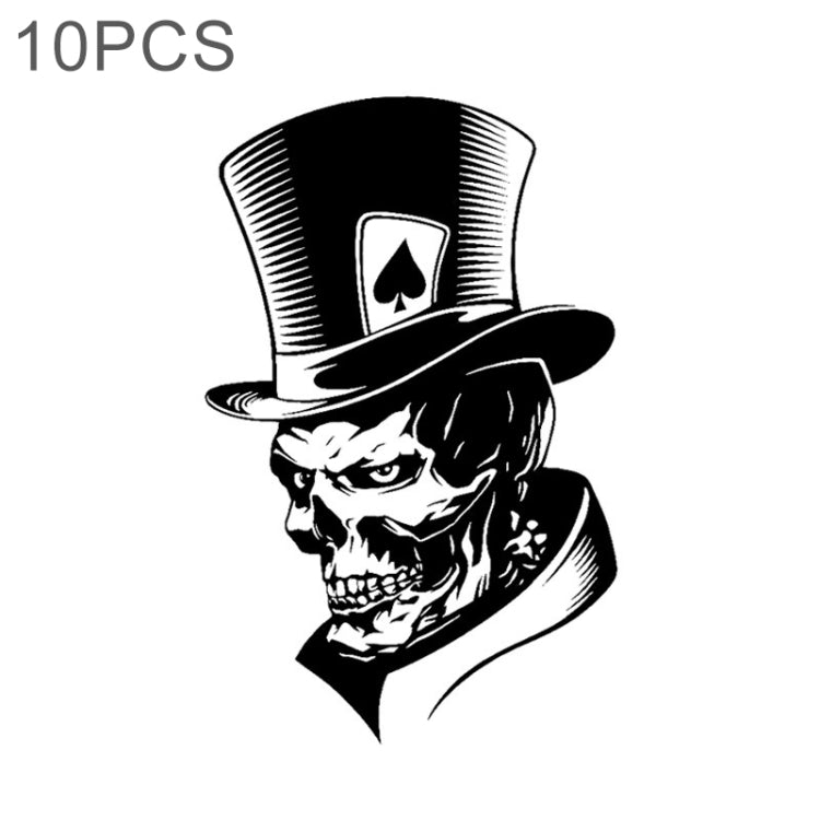10 PCS Joker Skeleton Skull Playing Cards Poker Monster Hat Shape Vinyl Car Sticker, Size: 11.3x17.6cm, Joker Skeleton Skull