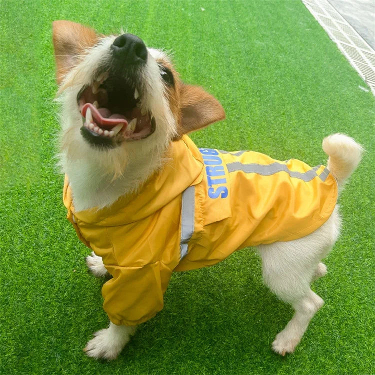 Foldable Reflective Stripe Hooded Pet Raincoat Dog Waterproof Clothing, S, M, L, XL, XXL