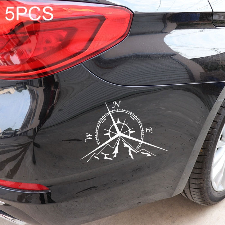 5 PCS NSWE Fashion Mountains Compass Rose Decal Nautical Compass Navigate Car Sticker, Size: 13.7x9.4cm, 5 PCS Black, 5 PCS  Silver