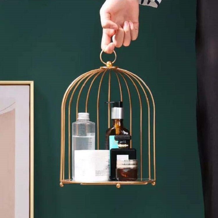 Cosmetic Storage Rack Bird Cage Desktop Shelf Dresser Skin Care Finishing Rack, Small Black, Large Black, Small Gold, Large Gold