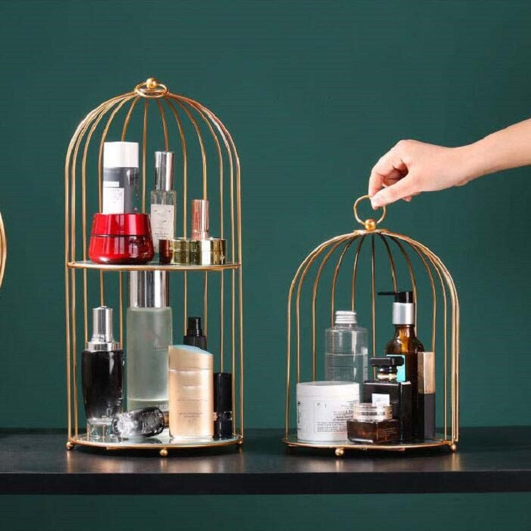 Cosmetic Storage Rack Bird Cage Desktop Shelf Dresser Skin Care Finishing Rack, Small Black, Large Black, Small Gold, Large Gold
