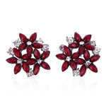 Fashion Zircon Rhinestone 3 Flower Stud Earrings for Women Jewelry, red, black