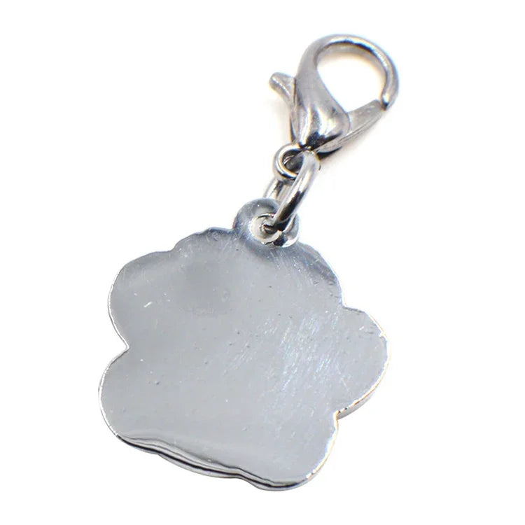 Enamel cat dog key chain charms in silver metal with clasp for jewelry making projects.