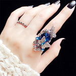 2 PCS/Set Women Fashion Retro Palace Gemstone Crystal Butterfly Ring, Purple