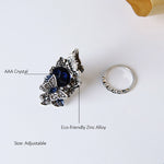 2 PCS/Set Women Fashion Retro Palace Gemstone Crystal Butterfly Ring, Purple
