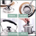 Stainless Steel Whistle Kettle for Induction Cooker Home Classical Piano Sound Singing Pot without Magnetic Heat, 1L, 1.5L, 2L, 3L
